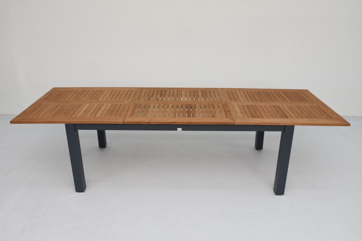 שולחן אלומיניום אפור עכבר בשילוב עץ טיק 100*160*240 לורין LORRAINE AT2221