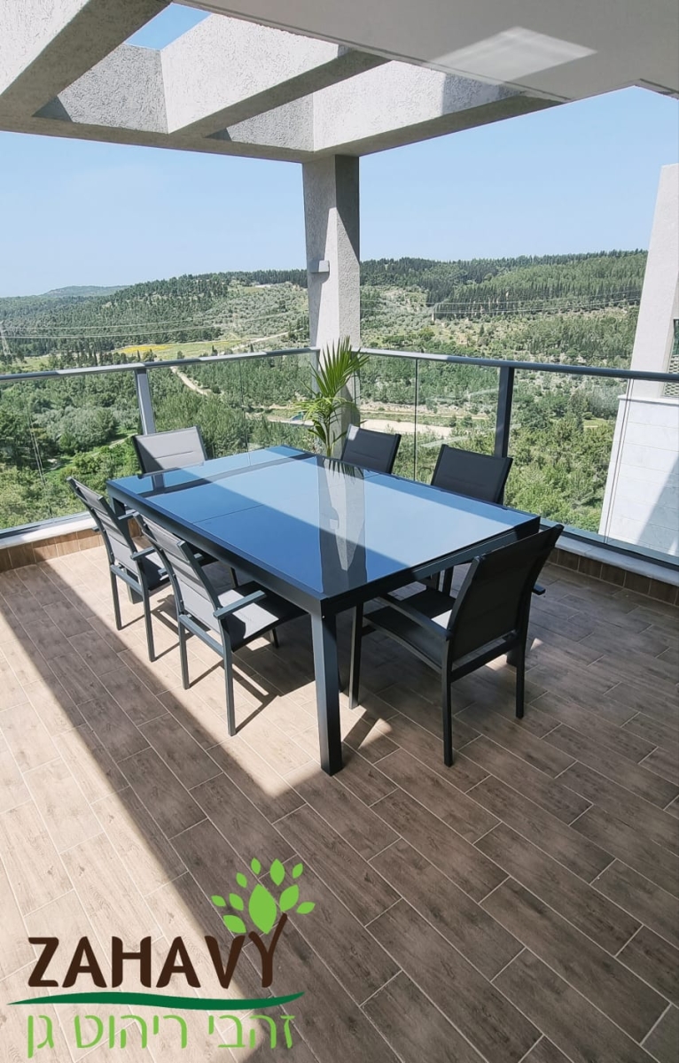 שולחן אלומיניום נפתח 300*200*100 אפור עכבר+ 6 כסאות אלומיניום איה AYA ATC2203