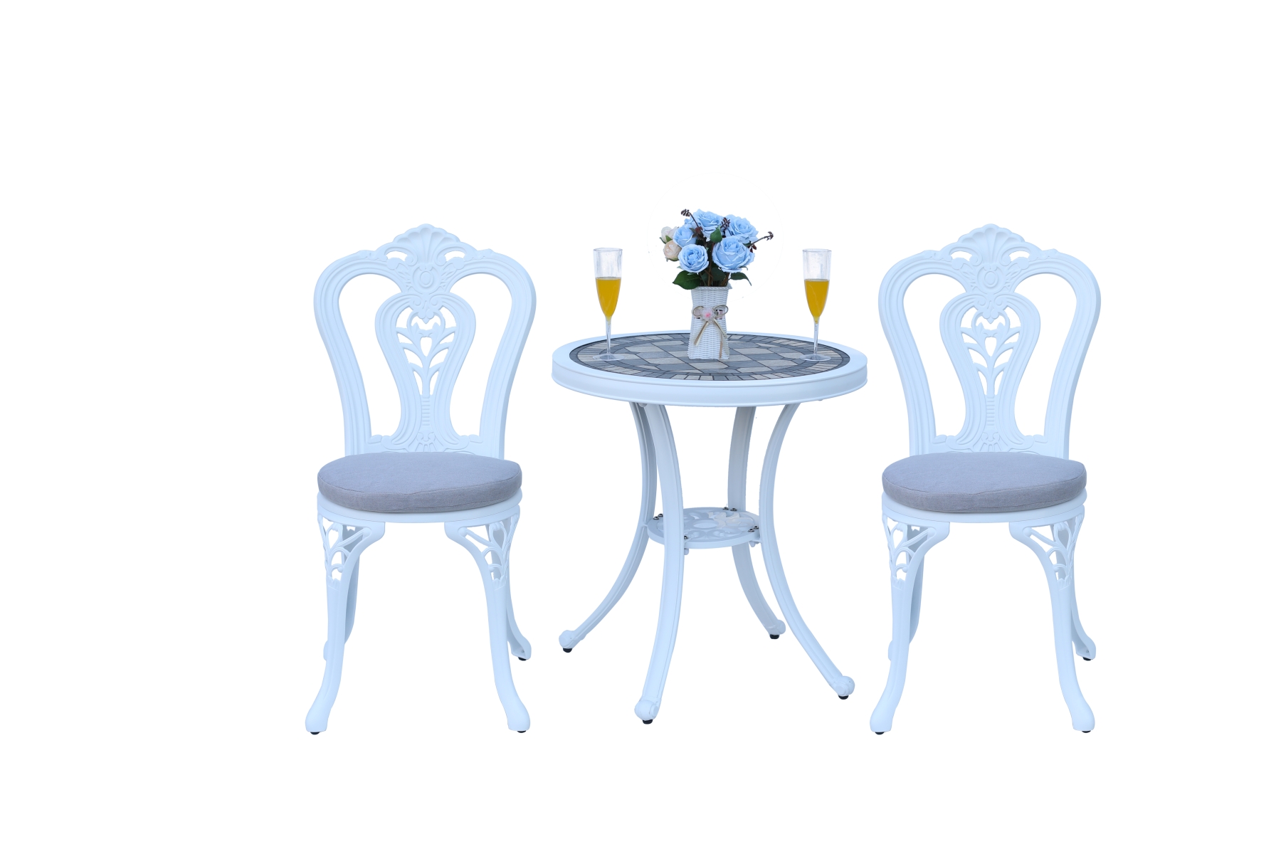 סט שולחן קוטר 60 ושתי כסאות אלומיניום יצוק לבן לילי lilly Act2807