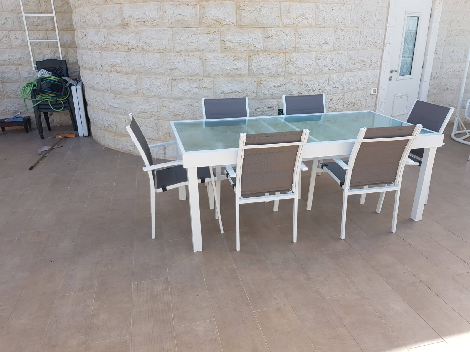 שולחן אלומיניום נפתח320*200*100 לבן+ 6כסאות אלומיניום לבןאיימי AIMEE ATM2302