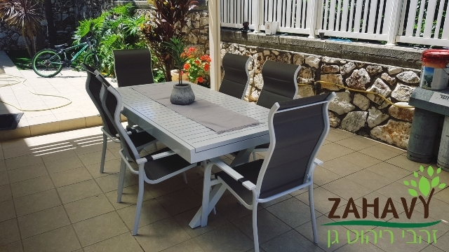 שולחן רגל איקס אלומיניום לבן 100+200*320 +6 כסאות אלומיניום לבן טטיאנה Tatiana ATM2306