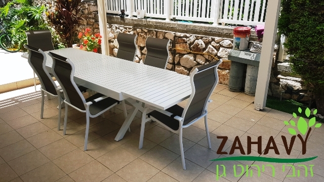שולחן רגל איקס אלומיניום לבן 100+200*320 +6 כסאות אלומיניום לבן טטיאנה Tatiana ATM2306
