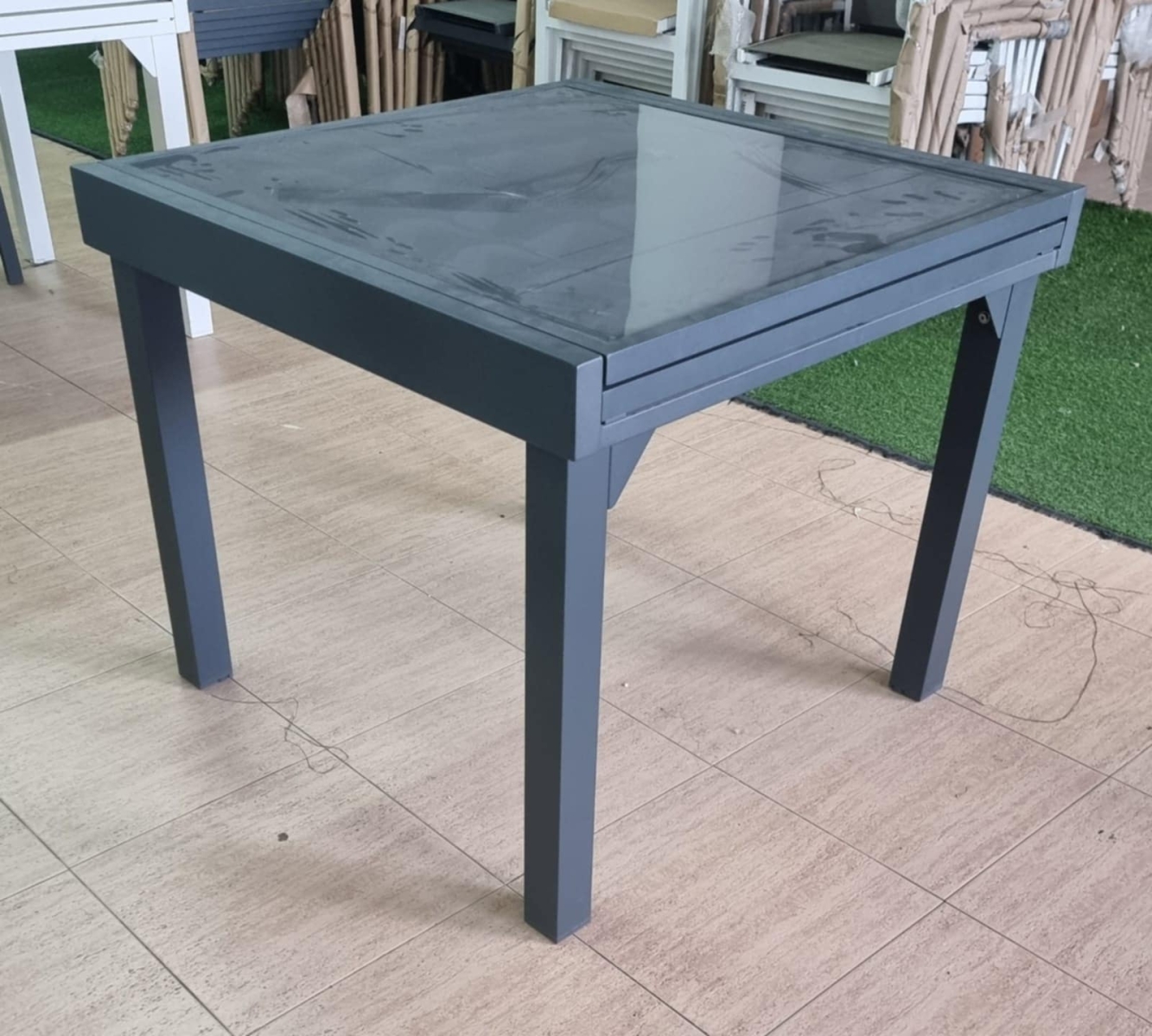 שולחן אלומיניום נפתח 180*90*90 אפור עכבר +4כסאות אלומיניום אפור עכבר ויולטה VIOLETTA ATM2305